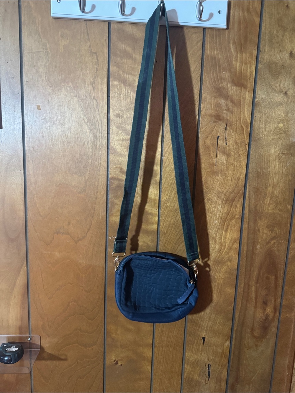 Stella & Dot Navy Blue Crossbody with Striped Strap